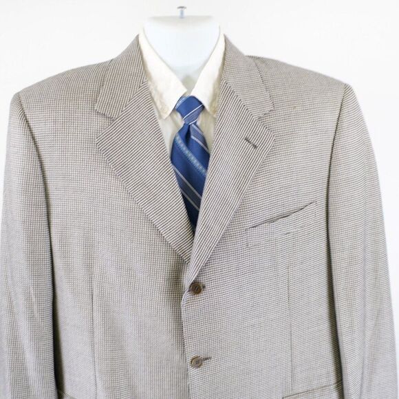 Canali Wool Silk Sport Coat White Black Houndstooth 3‎ Button 44L Tagged 56R EUR - Picture 1 of 13